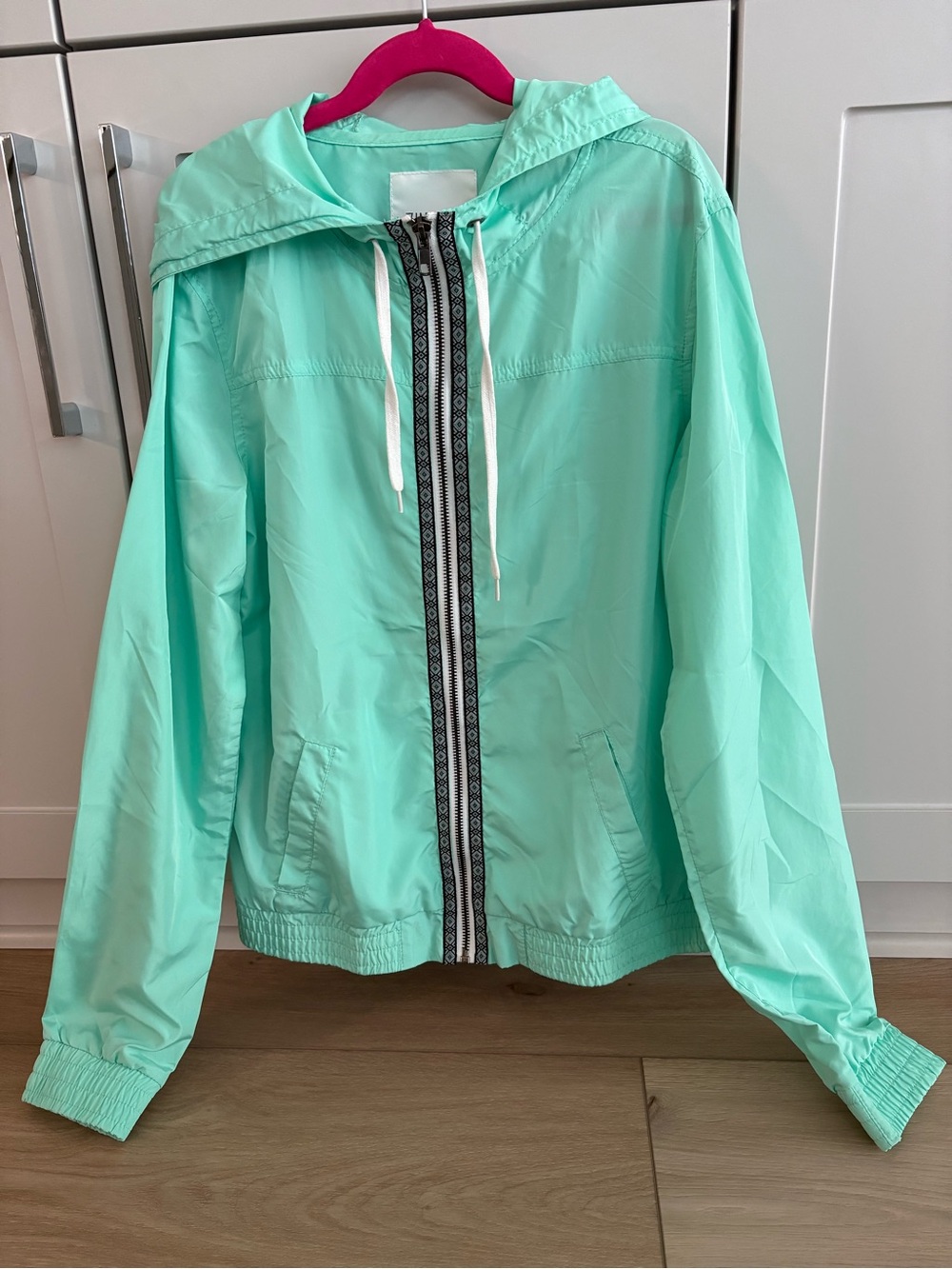 Zine Clothing Mint Green Hooded Windbreaker with Black-Pattern Trim